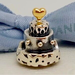 Authentic Pandora Celebration Cake Charm- Sterling 925/14kt Gold Heart Topper